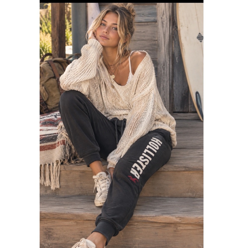 Hollister California Black Fleece Joggers Logo Sweatpants Small